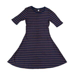 Old Navy Ribbed Knit Dress Navy Blue Mini Fit And Flare Striped Stretchy Size S